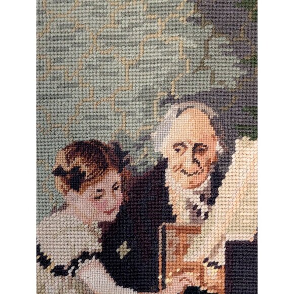 Vintage Needlepoint Tapestry Framed Art Piano lesson - Picture 3 of 16